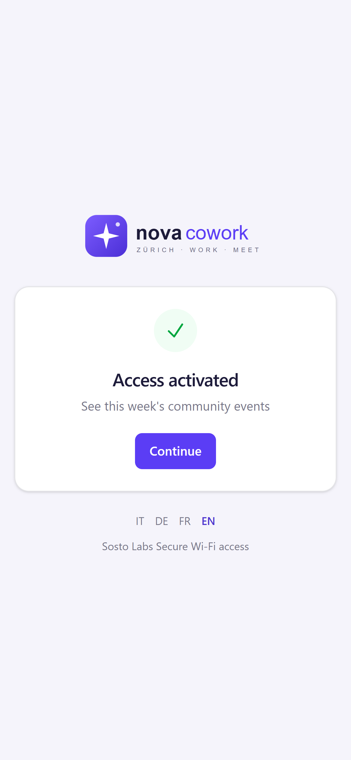 Access activated after entering a voucher